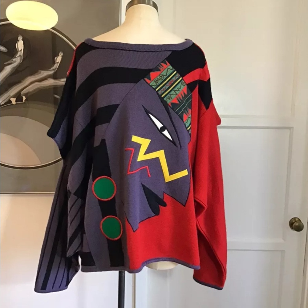 Vintage 80s Yamamoto Kansai Knit Face Asymmetrical Striped Sweater Japan